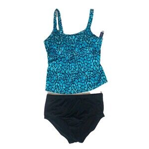 NWT Ladies Swimsuits For All 2 Pc Turquoise/Black Tankini Set W/Bra Size 18